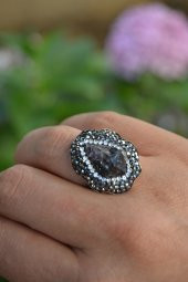 STONEAGE Ametist Doğal Taş Özel Tasarım Ayarlanabilir Kadın Yüzük thumbnail 1