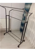 ilhanhome V Ayarlı Paslanmaz Metal Konfeksiyon Elbise Askılık Tekerlekli Portatif Eşek Vitrin Raf - 1