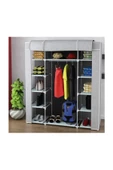 KalyonHome Çift Yandan Çok Raflı Plastik Profilli Bez Dolap Kumaş Gardırop thumbnail 1