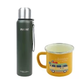 Orcamp Çelik Termos 1 Lt Yeşil OUT-5050+Emaye Karavan 180 ml Kupa OUT-1900 Sarı ORC-068-B-S3 - 1
