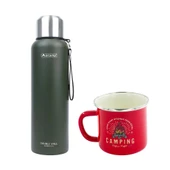 Orcamp Çelik Termos 1,5 Lt Yeşil OUT-5100+Emaye Camping 180 ml Kupa OUT-1900 Kırmızı ORC-069-B-K2 - 1