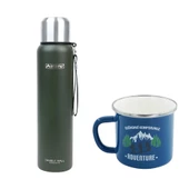Orcamp Çelik Termos 1 Lt Yeşil OUT-5050+Emaye Adventure 180 ml Kupa OUT-1900 Mavi ORC-068-B-M1 - 1
