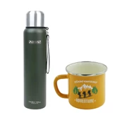Orcamp Çelik Termos 1 Lt Yeşil OUT-5050+Emaye Adventure 180 ml Kupa OUT-1900 Sarı ORC-068-B-S1 - 1