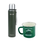 Orcamp Çelik Termos 1 Lt Yeşil OUT-5050+Emaye Adventure 180 ml Kupa OUT-1900 Yeşil ORC-068-B-Y1 - 1