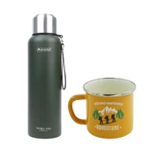 Orcamp Çelik Termos 1,5 Lt Yeşil OUT-5100+Emaye Adventure 180 ml Kupa OUT-1900 Sarı ORC-069-B-S1 - 1