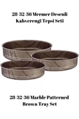 Bonera Montella 3'Lü Mermer Desenli̇ Kahverengi Tepsi̇ (28-32-36 cm) - 1