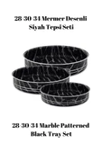 Bonera Montella 3'Lü Mermer Desenli̇ Si̇yah Tepsi̇ (28-30-34 cm) - 1
