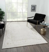 Elegance Eg002a Gri Halı Bej Detaylı Çerçeveli Modern Viskon Doğal Iplik Bambu Halı Tozu Az 116 X 180 BEJ-BEYAZ - 3