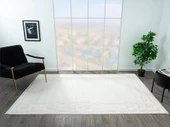 Elegance Eg002a Gri Halı Bej Detaylı Çerçeveli Modern Viskon Doğal Iplik Bambu Halı Tozu Az 116 X 180 BEJ-BEYAZ - 2