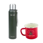 Orcamp Çelik Termos 1 Lt Yeşil OUT-5050+Emaye Adventure 180 ml Kupa OUT-1900 Kırmızı ORC-068-B-K1 - 1