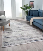 Lotus 8566 Gri Halı Lacivert Detaylı Modern Ince Akrilik Tozuaz Salon Halısı Yatak Odası Koridor 100 X 200 GRI-MAVI thumbnail 2