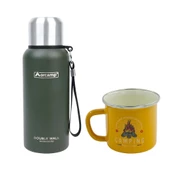 Orcamp Çelik Termos 0.50 Lt Yeşil OUT-5000+Emaye Camping 180 ml Kupa OUT-1900 Sarı ORC-066-B-S2 - 1