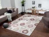 Soft 753 Gri Halı Lila Kahve Çiçek Desenli Modern Klasik Akrilik Tozuaz Salon Halısı Yatak Odası 100 X 300 GRI-MOR - 3
