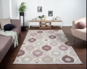 Soft 753 Gri Halı Lila Kahve Çiçek Desenli Modern Klasik Akrilik Tozuaz Salon Halısı Yatak Odası 100 X 300 GRI-MOR - 2