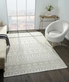 Zn010a Gri Halı Etnik Desenli Modern Parlak Yumuşak Kadife İnce Antialerjik Salon Koridor Özel Ölçü KREM - 3