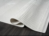 Zenith Zn007a Gri Halı Çizgi Desenli Modern Yumuşak Kadife Ince Antialerjik Salon Koridor Halısı Özel Ölçü KREM thumbnail 4