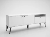 Wood'n Love Atoka 160 Cm Metal Ayaklı Dolaplı, Minifiks Bağlantı Tv Ünitesi - Beyaz / Siyah - 2