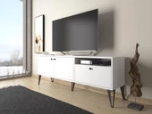 Wood'n Love Atoka 160 Cm Metal Ayaklı Dolaplı, Minifiks Bağlantı Tv Ünitesi - Beyaz / Siyah - 3
