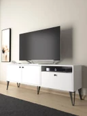 Wood'n Love Atoka 160 Cm Metal Ayaklı Dolaplı, Minifiks Bağlantı Tv Ünitesi - Beyaz / Siyah - 1