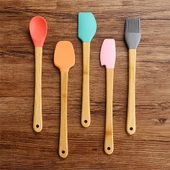 Bambu Silikon Pasta Seti 23 cm Mini Ahşap 5 Parça Yapışmaz Pasta Spatula Seti - 4