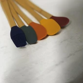 Bambu Silikon Pasta Seti 23 cm Mini Ahşap 5 Parça Yapışmaz Pasta Spatula Seti - 2