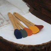 Bambu Silikon Pasta Seti 23 cm Mini Ahşap 5 Parça Yapışmaz Pasta Spatula Seti - 1
