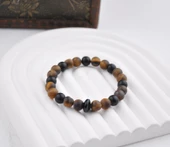10 MM Zeytin Ağacı-Onix Doğal Taşı Unisex Bileklik - 1