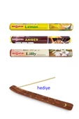 3 Paket 20 Çubuklu Tütsü Limon - Amber - Lilly - Kayık Hediyeli - 1