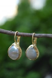 STONEAGE Barok İnci Altın Kaplama Bayan Küpe thumbnail 3