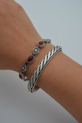 STONEAGE Bayan Bordo Bileklik İkili Bohem Antik Gümüş thumbnail 1