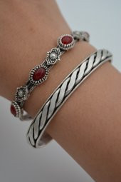 STONEAGE Bayan Bordo Bileklik İkili Bohem Antik Gümüş thumbnail 2