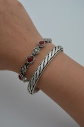 STONEAGE Bayan Bordo Bileklik İkili Bohem Antik Gümüş thumbnail 5