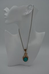 STONEAGE Bayan Kolye Kaliteli Bronz Turkuaz Kristal Taşlı Lale Fi thumbnail 1