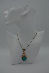 STONEAGE Bayan Kolye Kaliteli Bronz Turkuaz Kristal Taşlı Lale Fi thumbnail 4