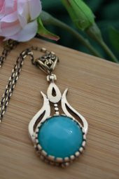 STONEAGE Bayan Kolye Kaliteli Bronz Turkuaz Kristal Taşlı Lale Fi thumbnail 7