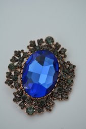 STONEAGE Broş Safir ve Zirkon Taşlı Büyük Boy - 1