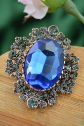 STONEAGE Broş Safir ve Zirkon Taşlı Büyük Boy - 2