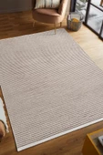 Hena HN003A Beyaz Şönil Kilim Bej Detaylı İnce Yumuşak Tozsuz Kaymaz Taban Makinada Yıkanabilir Halı Özel Ölçü BEJ - 2