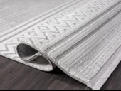 Sümer Sm009a Gri Beyaz Detaylı Halı Iskandinav Desen Dekoratif Modern Tozuyok Antialerjik Özel Ölçü POLY. KEMIK thumbnail 4