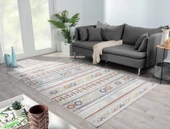 Lotus 8565 Gri Halı Renkli Kilim Desenli Modern Ince Akrilik Tozuaz Salon Halısı Yatak Odası Koridor Özel Ölçü RENKLI thumbnail 3