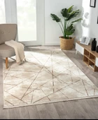 Tokyo 1753 Bej Halı Kahverengi Detaylı Geometrik Desen Modern Akrilik Halı Kaymaz Taban Tozuaz Özel Ölçü BEJ-KAHVE thumbnail 1