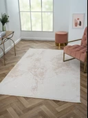 Kaftan Kf007b Bej Halı Geometrik Kabartma Desenli Akrilik Halı Tozuaz Salon Halısı Yatak Odası  Özel Ölçü KREM-BEJ thumbnail 3