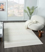 Lotus Plus 08582a Beyaz Halı Bej Kilim Desenli Modern Ince Akrilik Tozuaz Salon Halısı Yatak Odası Özel Ölçü BEYAZ thumbnail 3