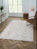 Kaftan Kf008a Bej Halı Kahverengi Detaylı Geometrik Kabartma Desenli Akrilik Halı Tozuaz Özel Ölçü KREM-BEJ - 3