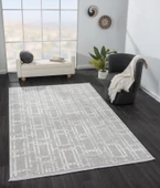 Sümer Sm007a Gri Halı Geometrik Desen Dekoratif Modern Tozuyok Antialerjik Salon Yatak Odası Koridor Özel Ölçü POLY. KEMIK thumbnail 3