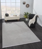Sümer Sm008g Gri Antrasit Çizgi Desen Halı Dekoratif Modern Tozuyok Antialerjik Salon Halısı Koridor Özel Ölçü POLY. KEMIK thumbnail 3