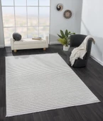 Sümer Sm008a Gri Beyaz Çizgi Desen Halı Dekoratif Modern Tozuyok Antialerjik Salon Halısı Koridor Özel Ölçü POLY. KEMIK thumbnail 3