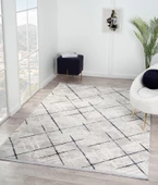 Tokyo Tk001m Gri Halı Lacivert Detaylı Modern Akrilik Halı Kaymaz Taban Tozuaz Salon Halısı Koridor Özel Ölçü GRI-MAVI - 3