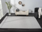 Sümer Sm008a Gri Beyaz Çizgi Desen Halı Dekoratif Modern Tozuyok Antialerjik Salon Halısı Koridor Özel Ölçü POLY. KEMIK thumbnail 2