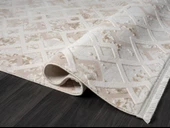 Kaftan Kf008a Bej Halı Kahverengi Detaylı Geometrik Kabartma Desenli Akrilik Halı Tozuaz Özel Ölçü KREM-BEJ - 4